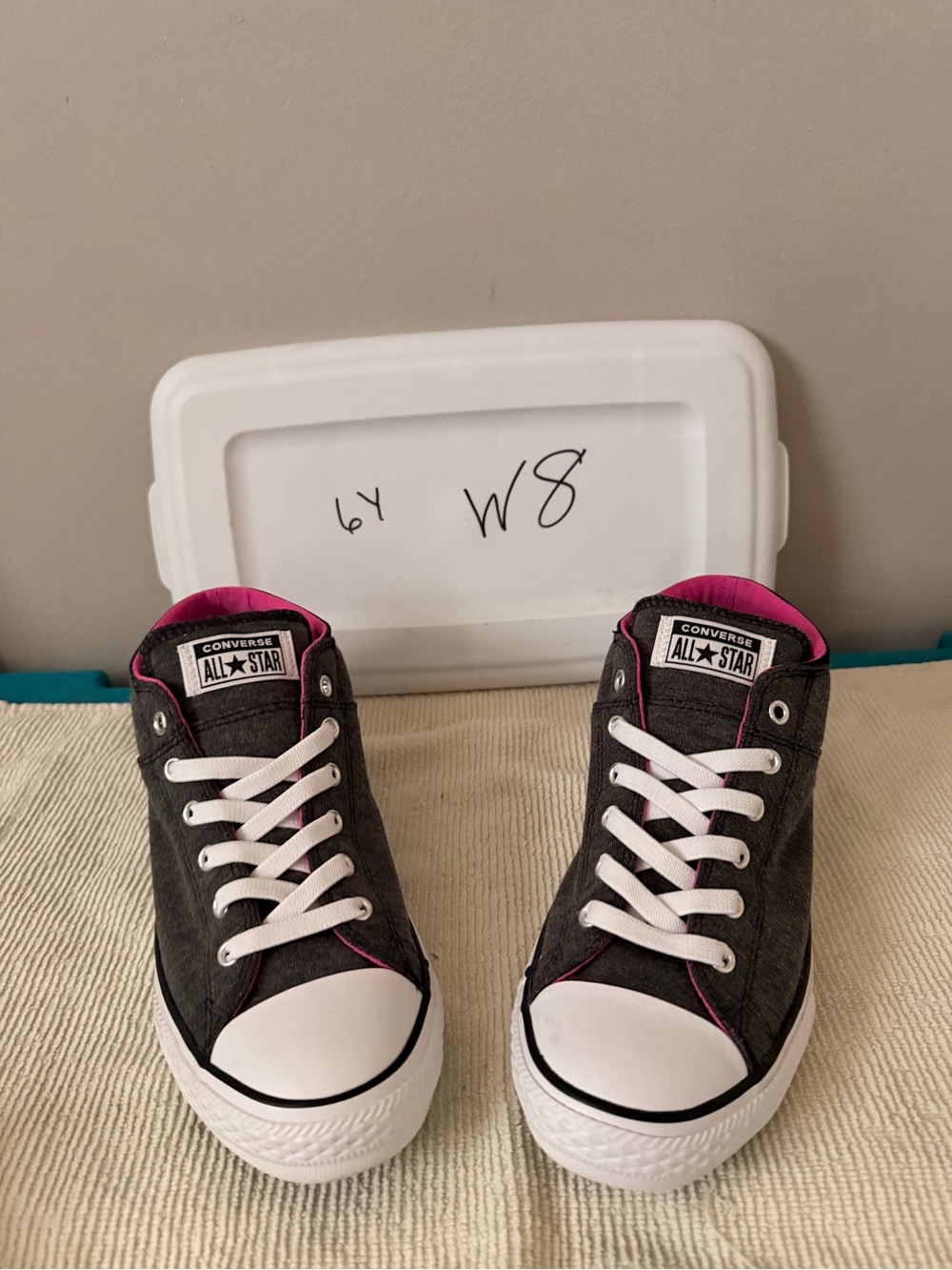 Converse Kids Black Canvas Sneakers with Pink Accent